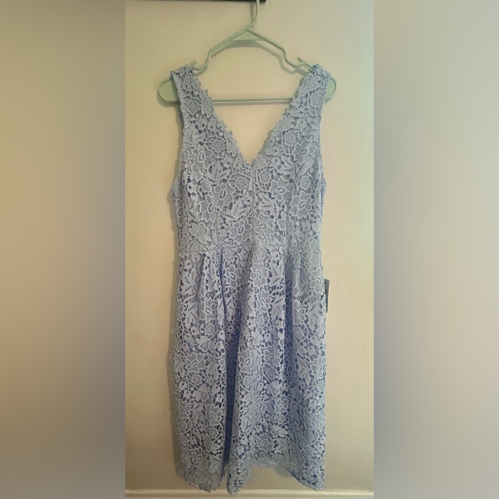 Astr Light Blue Floral Lace Dress